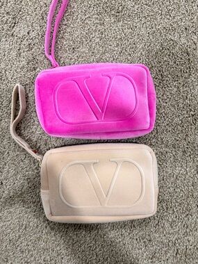 Valentino Garavani Pink and Blush Velvet V Logo Wristlet Set NWT